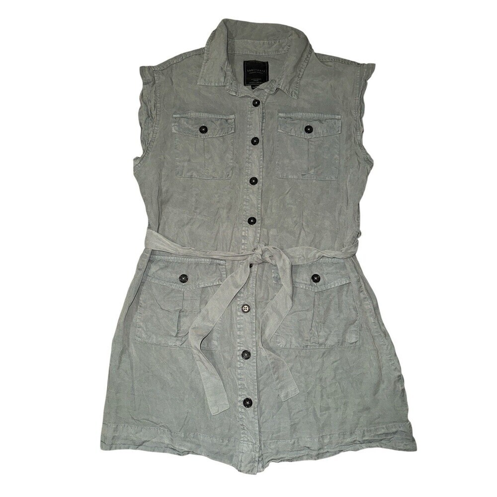 Sanctuary Theo Surplus Shirt Dress Eucalyptus Green Lyocell Utility Belted XXL